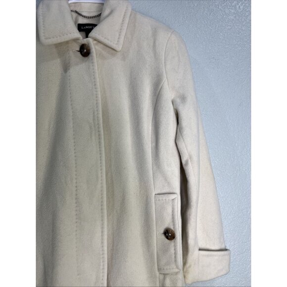 Lands End Peacoat Womens 2 Cream Wool Blend Midi Winter Coat Single Breasted - Picture 2 of 10